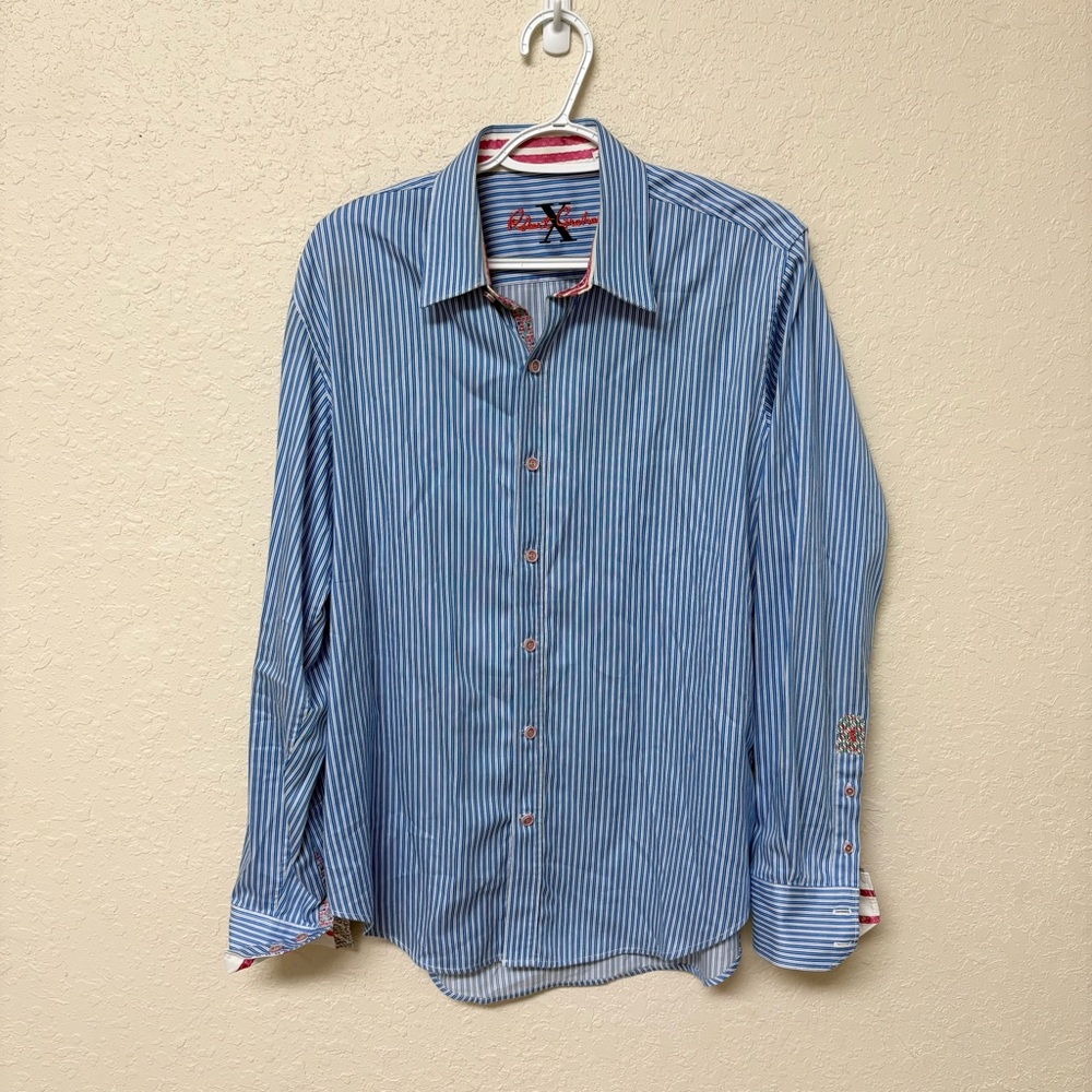 Robert Graham Shirt Mens Button Up Tailored Fit Long Sleeve Blue Striped Size M